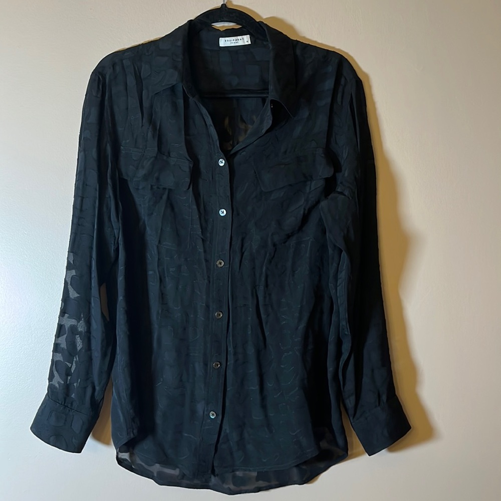 Equipment Silk Black Floral Sheer Long Sleeve Blouse Shirt Top- Size Medium
